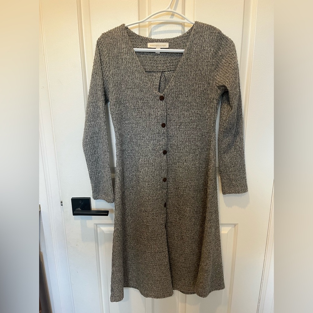Gray Waffle Knit Button-Down Dress Monteau